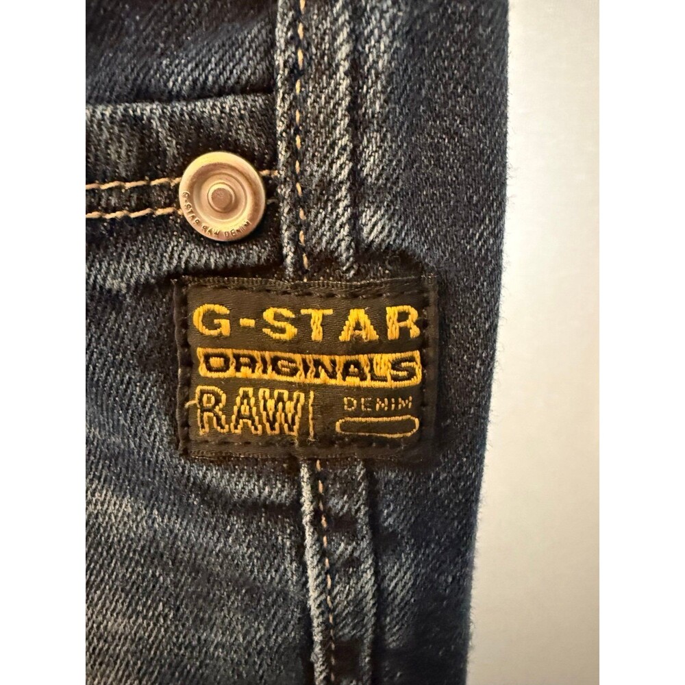 G-Star Women's Straight Leg Jeans in Dark Blue with Yellow Logo